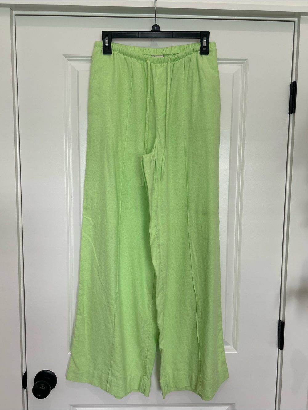 Lime Green Wide Leg Linen Pants